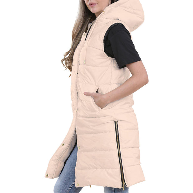 A2Z Ladies Adults Sleeveless Gilet Oversized Hooded Stone Quilted Gilet Padded Long Line Vest Jacket Sleeveless Coat Urban Winter Wear