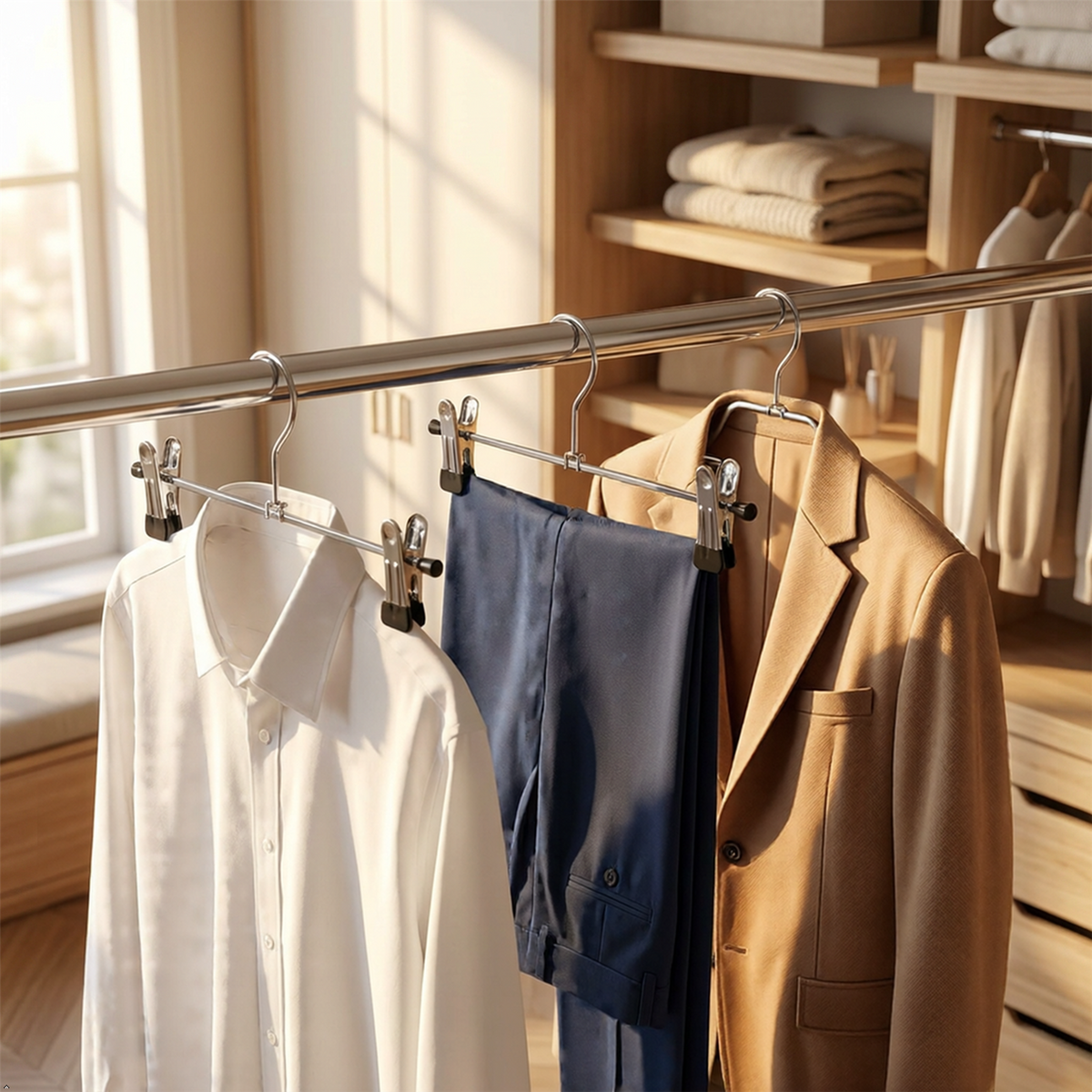 A2Z Metal Trouser And Skirt Hangers With Clips 3 Pack Heavy Duty Chrome