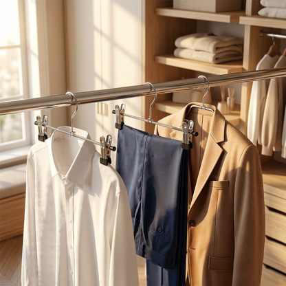 A2Z Metal Trouser And Skirt Hangers With Clips 3 Pack Heavy Duty Chrome