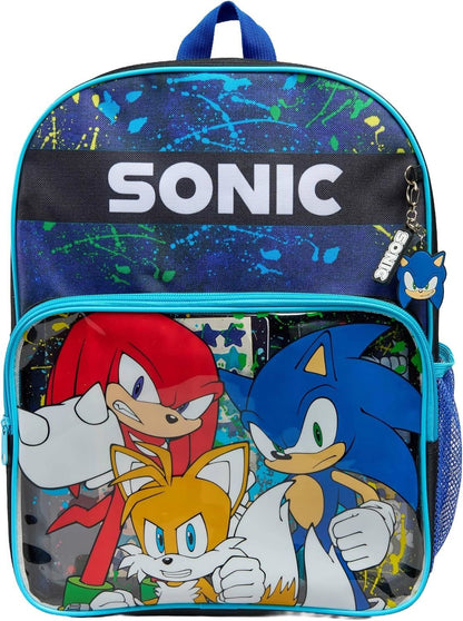 Sonic The Hedgehog Backpack Set with Pencil Case Notebook Stickers & Keyring