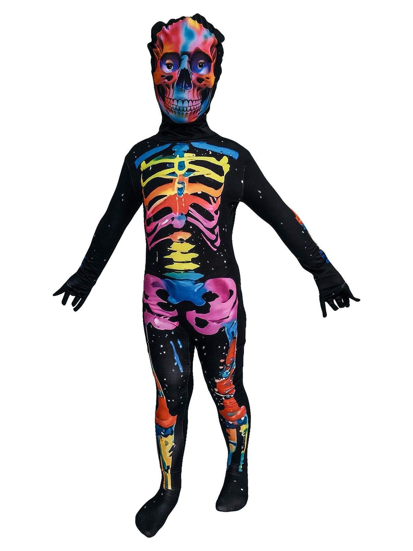 Kids Boys Girls Skeleton Glow Costume Skull Mask Halloween Fancy Dress One Piece