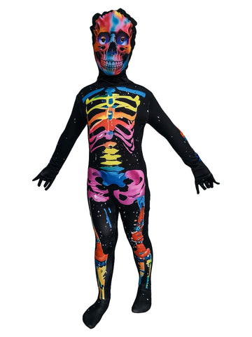 Kids Boys Girls Skeleton Glow Costume Skull Mask Halloween Fancy Dress One Piece