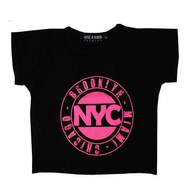 Kids Girls NYC BROOKLYN MIAMI CHICAGO Print Crop Top T Shirt Age 7-13 Years