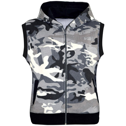 Kids Hooded Gilet Jacket Fleece Fabric No Sleeve Zipper Coat Boys Age 5-13 Year