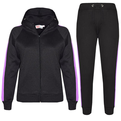 A2Z 4 Kids® Girls Boys Tracksuit Designer's Plain Contrast Lilac Stripes Fleece Hooded Hoodie Bottom Jogging Suit Joggers Age 5 6 7 8 9 10 11 12 13 Years