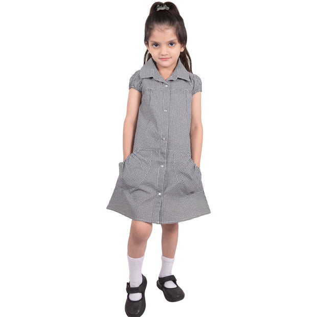 Girls Uniform School Dress Gingham Check Printed Dress With Matching Scrunchies - A2Z 4 Kids