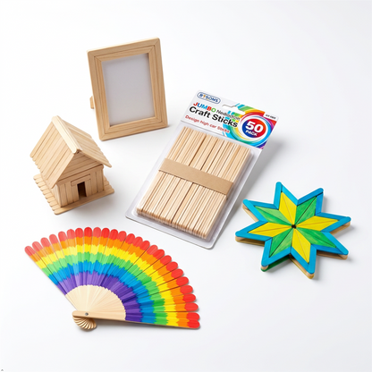 A2Z Assorted Wooden Craft Sticks 100 Pack Colour Popsicle Art Supplies 19cm