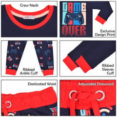 Kids Girls Boys Pyjamas Game Over Contrast Top Bottom 2 Piece PJS Sleepwear Set