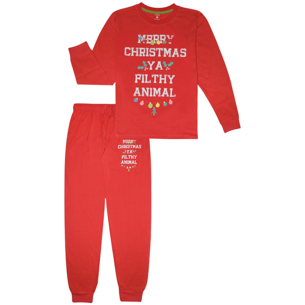 A2Z Mens Ladies 2 Piece Christmas Pyjama Set Loungewear Soft Cotton PJS Long Sleeve Red Color Top and Bottoms Xmas Gift for Unisex Matching PJS Lounge wear S/M/L/XL/2XL