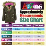 Kids Hooded Jacket Girls Fur Parka School Jackets Outwear Coat 5-13 Years