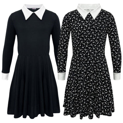 A2Z 4 Kids Girls Skater Dress Long Sleeves Peter Pan Collar Soft Comfortable Party Fashion Skater Dresses Age 7-13 Years - A2Z 4 Kids