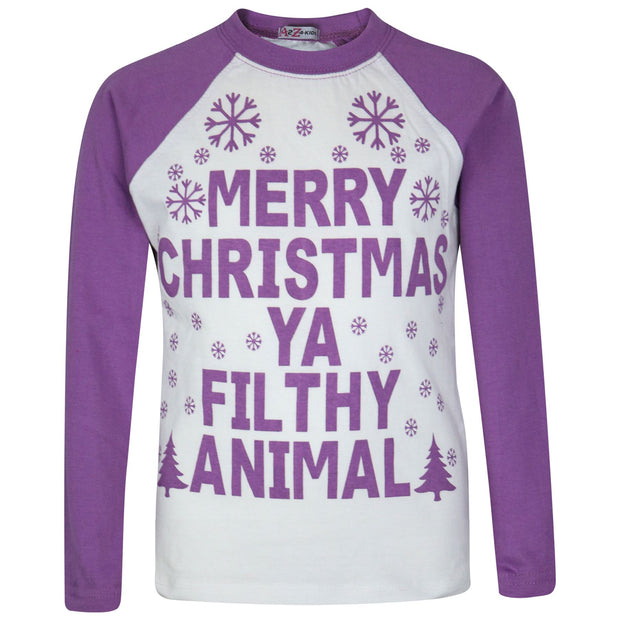 A2Z 4 Kids Girls PJS Merry Christmas Ya Filthy Animal Print Lilac Christmas Pajamas Set Age 2 3 4 5 6 7 8 9 10 11 12 13 Years