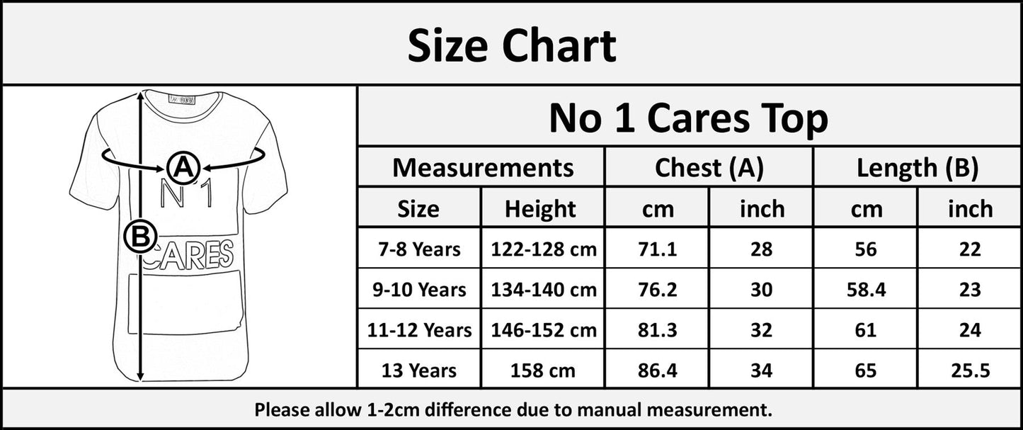 Girls Top Kids Designer's No 1 Cares Print Fashion T Shirt Tops Age 7-13 Years