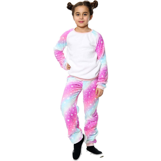 Kids Pink Galaxy Print Sleeve Pyjamas Sleepsuit Costume For Girls Age 5-13 Years