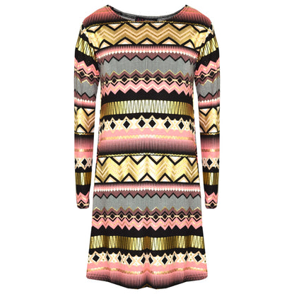 Girls Skater Dress Kids Aztec Print Summer Party Swing Midi Dresses 7-13 Years