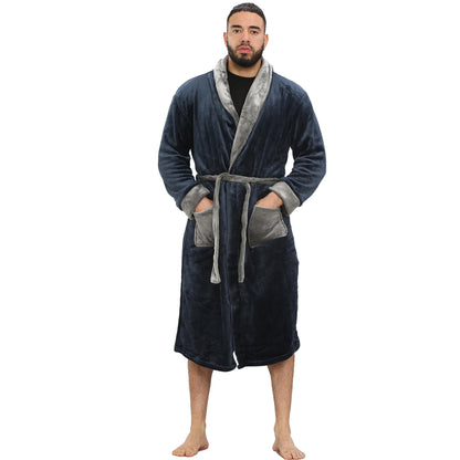 Adults Fleece Bathrobe Navy Dressing Gown Soft Changing Robe Ladies Gents Gift