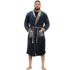 Adults Fleece Bathrobe Navy Dressing Gown Soft Changing Robe Ladies Gents Gift