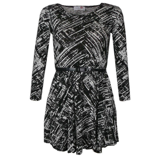 Kids Girls Skater Dress Distressed Print Party Dresses With Free Belt 7-13 Years