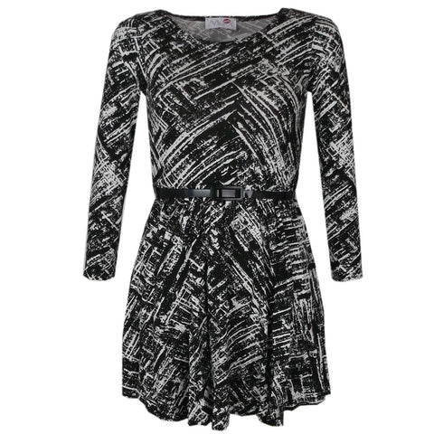 Kids Girls Skater Dress Distressed Print Party Dresses With Free Belt 7-13 Years