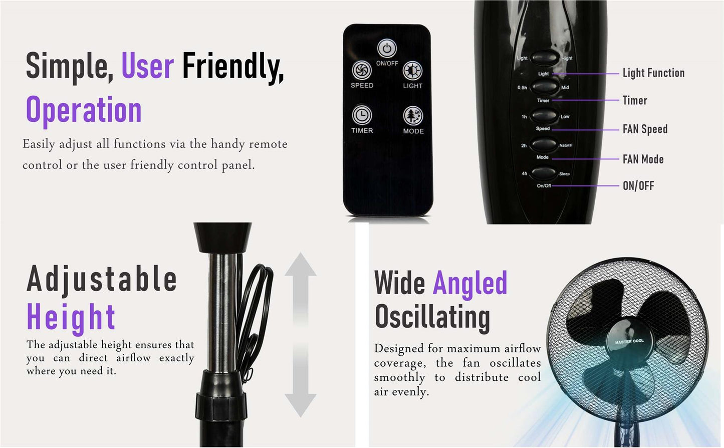 A2Z Pedestal Fan 16 Inch 3-Speed Setting Remote Control Electric Standing Fan