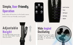A2Z Pedestal Fan 16 Inch 3-Speed Setting Remote Control Electric Standing Fan