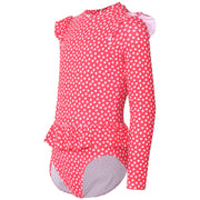 Kids Girls One Piece Swimsuit Ruffle Trim Long Sleeve Swimming Costume 2-14 Yrs