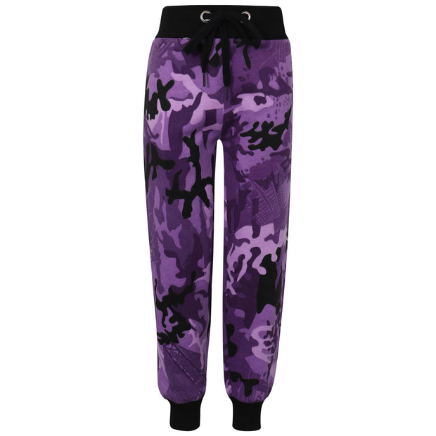 A2Z 4 Kids Camouflage Purple Tracksuit Jumper Sweatshirt Set with Jogger Bottoms PE School Sports Activewear Set Girls Boys Children Age 5-13 years