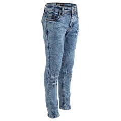Kids Girls Stretchy Jeans Dark Blue Denim Ripped Tie Dye Print Skinny Jeggings