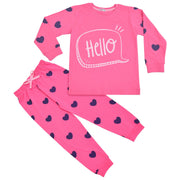 A2Z 4 Kids Girls Hello Print Pyjamas PJs 2 Piece Pink Cotton Set Lounge Suit for Unisex Top Bottom Pyjamas Hello Loungewear Dress Up Outfit Set Gifts for Children & Girls 2-13 Years