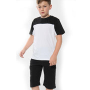 A2Z 4 Kids Two Colour Block Contrast Panel Black Top & Shorts Set Short Sleeves T Shirt Summer Outfit 2 Piece Activewear Girls Boys Age 5-13 Years