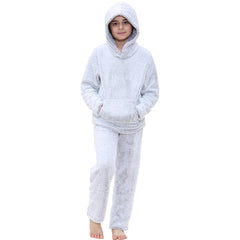 Kids Boys Girls Plain Pyjama Extra Soft Loungewear Thick Pile Fleece PJS Set
