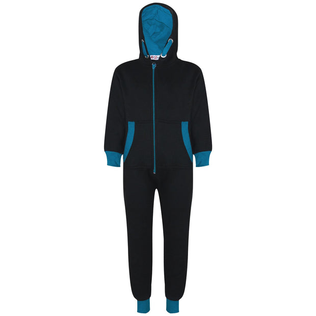 A2Z 4 Kids Girls Boys Blue Contrast Fleece Onesie All In One Jumsuit Playsuit Nightwear New Age 2 3 4 5 6 7 8 9 10 11 12._13 Years