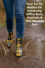 A2Z Ladies Tartan Wellington Ankle Boots Waterproof Tab Non-Slip PVC Rain Shoes