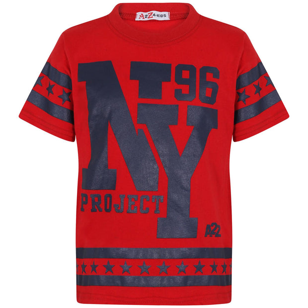 A2Z 4 Kids® Kids Boys Girls T Shirt Short Set Designer's Red 100% Cotton NY New York Print T-Shirt Top & Shorts Set Age 5 6 7 8 9 10 11 12 13 Years