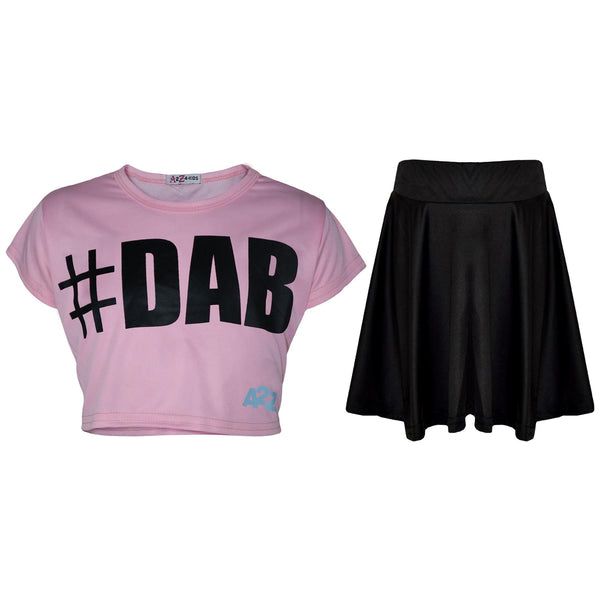 Kids Girls Crop Top #DAB Trendy Stylish Floss Fashion T Shirt & Skirt Set 5-13Yr