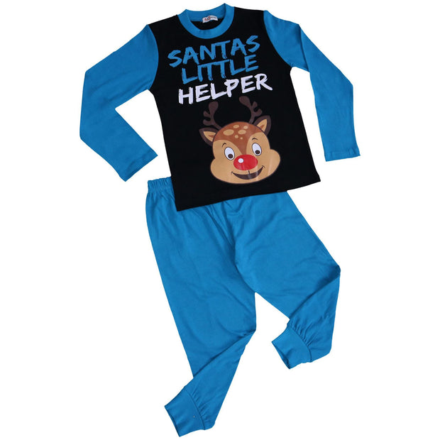 A2Z 4 Kids Girls Boys Pyjamas Santas Little Helper Reindeer Print Stylish Blue Contrast Sleeves Pajamas Xmas Set New Age 2 3 4 5 6 7 8 9 10 11 12 13 Years