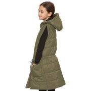 A2Z Kids Girls Down Vest Fashion Oversized Khaki Hooded Quilted Gilet Padded Long Line Vest Jacket Long Sleeveless Coat Urban Winter Wear Age 7-13 Years