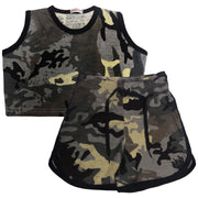 A2Z 4 Kids Kids Girls Shorts Set 100% Cotton Contrast Taped Trendy Fashion Summer Camouflage Charcoal T Shirt Top and Hot Short Pants Outfit Set New Age 5 6 7 8 9 10 11 12 13 Years