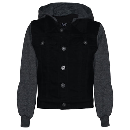 Kids Boys Denim Jacket Fleece Long Sleeves Hooded Stylish Jeans Coat For 2-13 Yr