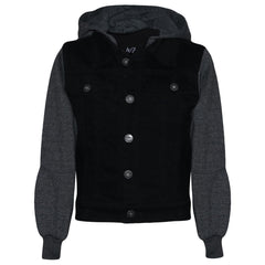 Kids Boys Denim Jacket Fleece Long Sleeves Hooded Stylish Jeans Coat For 2-13 Yr