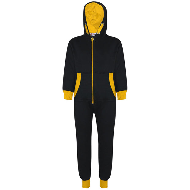 A2Z 4 Kids Girls Boys Yellow Contrast Fleece Onesie All In One Jumsuit Playsuit Nightwear New Age 2 3 4 5 6 7 8 9 10 11 12._13 Years