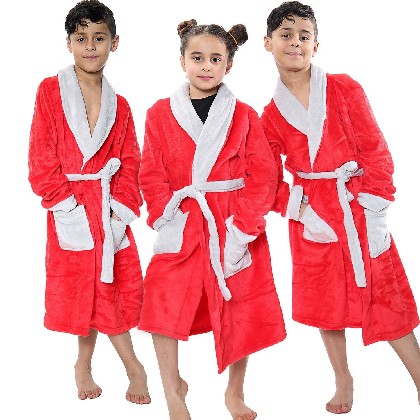 Kids Soft Fleece Bathrobe Dressing Gown Hooded Swim Beach Girls Boys 2-13 years