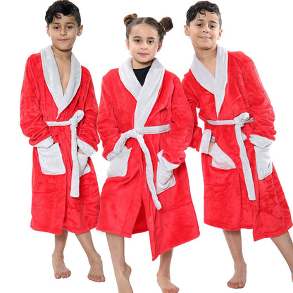 Kids Soft Fleece Bathrobe Dressing Gown Hooded Swim Beach Girls Boys 2-13 years