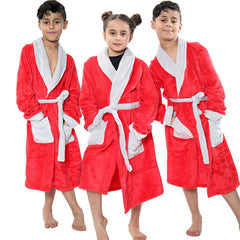 Kids Soft Fleece Bathrobe Dressing Gown Hooded Swim Beach Girls Boys 2-13 years