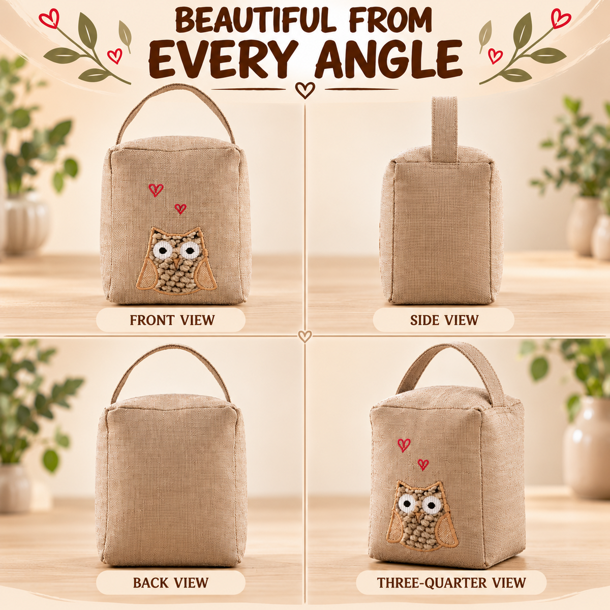 A2Z Owl Beige Applique Square Door Stop 1kg Weighted Home Decorative Ornament