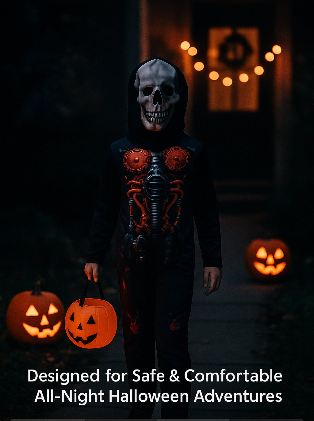 Kids Boys Girls Cyber Skeleton Costume Skull Mask Halloween Fancy Dress Jumpsuit