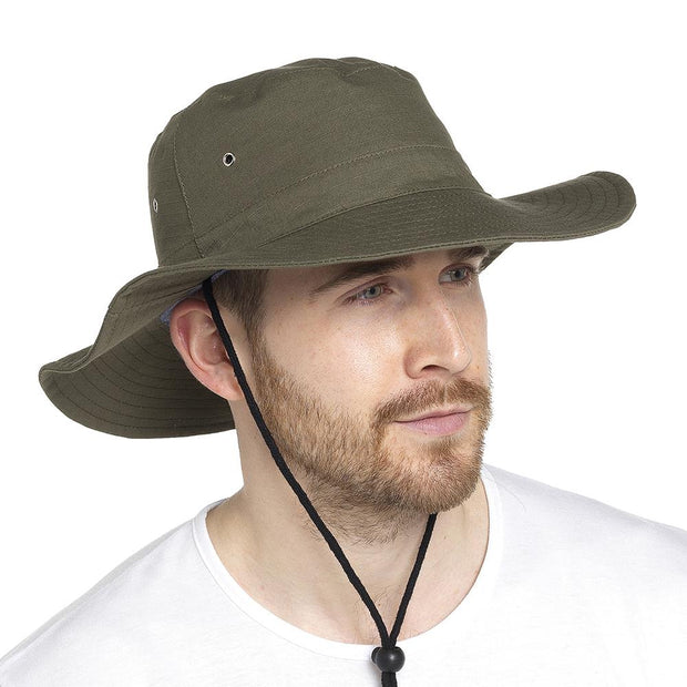 Mens Sun Hats Safari Protection Hat Cotton Breathable With Adjustable Chin Strap