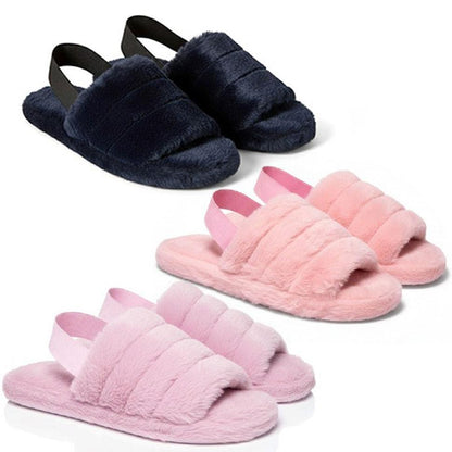 A2Z Women Sliders Fluffy Faux Fur Peep Toe Warm Winter Soft Cosy Ladies Slippers