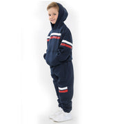 A2Z 4 Kids Girls Boys Tracksuit Designer's Plain Navy Contrast With Red & White Stripes Fleece Hooded Hoodie Top Bottom Workout Running Jogging Suit Gymwear Joggers Age 5 6 7 8 9 10 11 12 13 Years