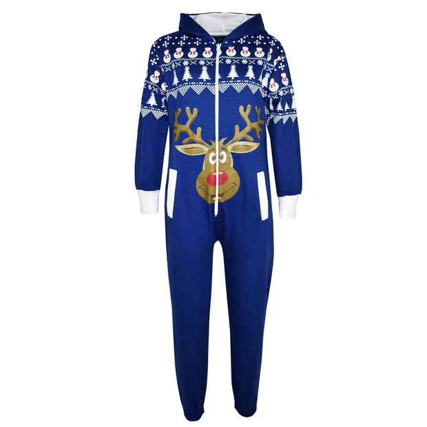 Kids Girls Boys Novelty Christmas Reindeer Print Fleece Onesie All In One Jumpsuit Attire Age 5-13 Years